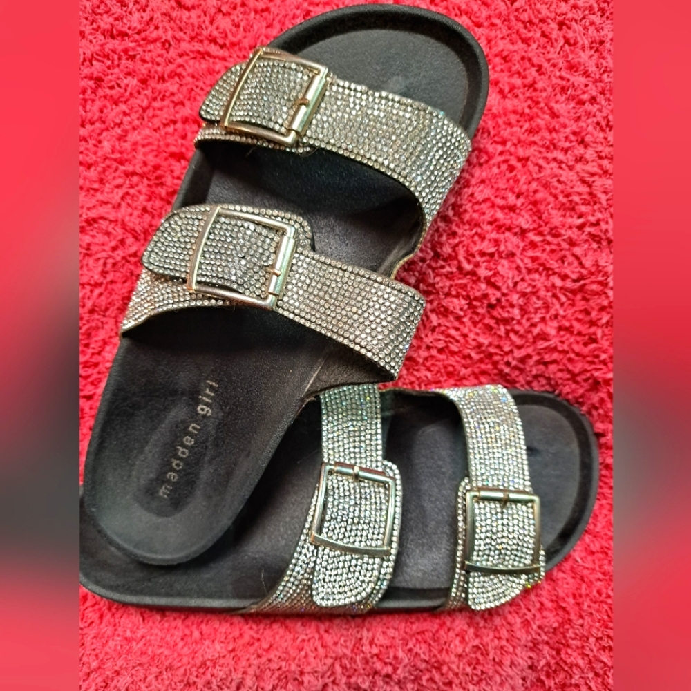 Madden Girl Rhinestone Teddy Slide Sandal